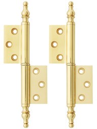 Pair of Solid Brass Steeple Tip Left-Hand Flag Hinges - 3 1/4 inch x 1 3/4 inch.
