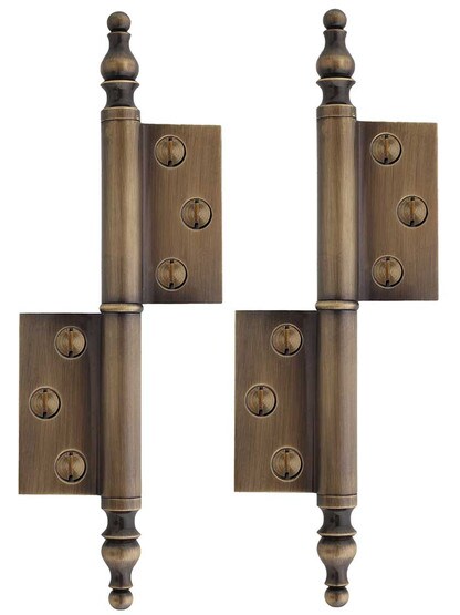 Pair of Solid Brass Right-Hand Flag Hinges in Antique-By-Hand - 3 1/4 inch x 1 3/4 inch.