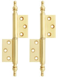 Pair of Solid Brass Steeple Tip Right-Hand Flag Hinges - 3 1/4 inch x 1 3/4 inch.