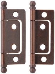Pair of 2 inch Non-Mortise Cabinet Hinges with Ball Tips in Antique Copper.