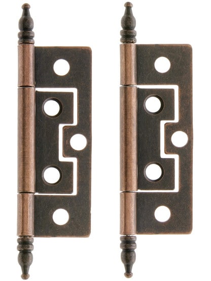Pair of 2 1/2 inch Non-Mortise Cabinet Hinges In Antique Copper.