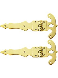 Pair of Heavy Ornate Brass Surface Hinges - 5" x 11"