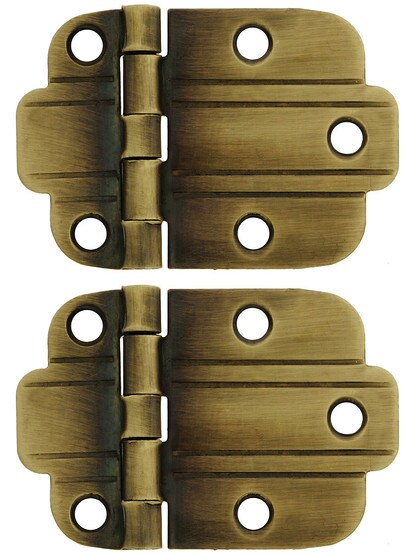 Pair of Solid Brass Art Deco Surface Cabinet Hinges In Antique-By-Hand
