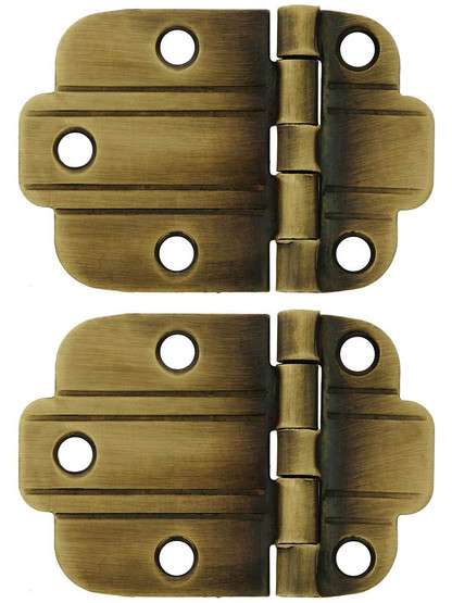 Pair of Solid Brass Art Deco Surface Cabinet Hinges In Antique-By-Hand