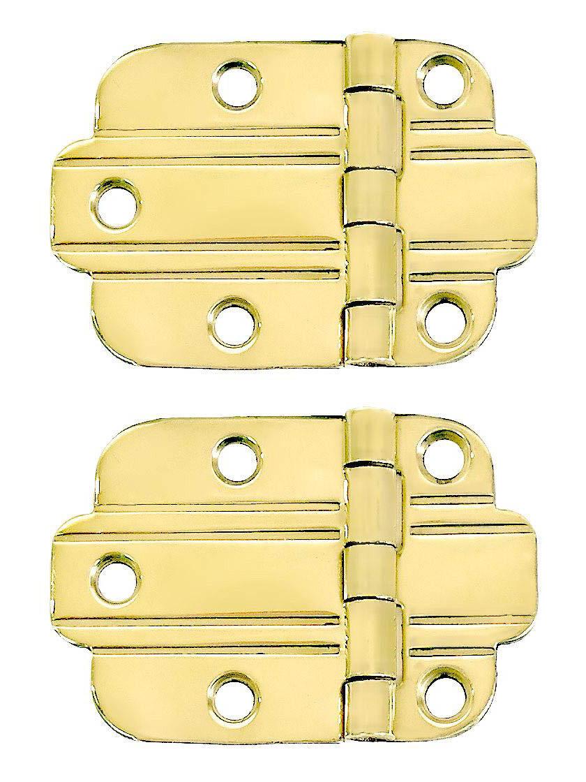 Pair of Solid Brass Art Deco Surface Cabinet Hinges With Choice of Finish
