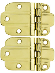 Pair of Solid Brass Deco-Style Offset Cabinet Hinges - 1 1/2 inch x 2 1/2 inch.