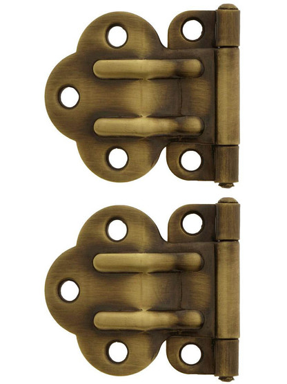 Pair of Solid Brass Offset McDougal Cabinet Hinges in Antique-By-Hand