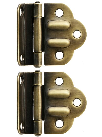 Pair of Solid Brass McDougal Cabinet Hinges in Antique-By-Hand Finish.