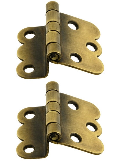 Pair of Hoosier Offset Cabinet Hinges in Antique-By-Hand - 1 1/4 inch x 1 3/4 inch.