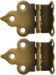 Pair of Solid Brass Gothic-Style Offset Cabinet Hinges in Antique-By-Hand - 1 1/2-Inch x 2 1/8-Inch