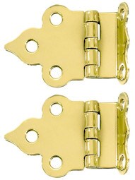 Pair of Solid Brass Gothic-Style Offset Cabinet Hinges - 1 1/2-Inch x 2 1/8-Inch