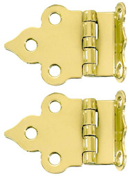 Pair of Solid Brass Gothic-Style Offset Cabinet Hinges - 1 1/2-Inch x 2 1/8-Inch.