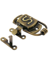 Solid Brass Right-Hand S Hoosier Latch in Antique-By Hand.