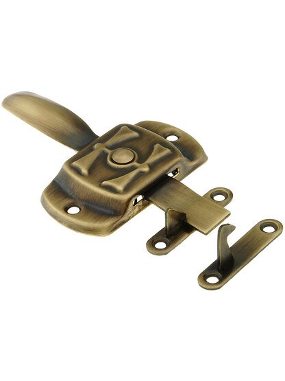 Solid Brass Reversible Solid H Hoosier Latch in Antique-By-Hand.