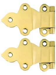 Pair of Solid Brass Gothic-Style Offset Cabinet Hinges - 1 1/2-Inch x 2 3/8-Inch