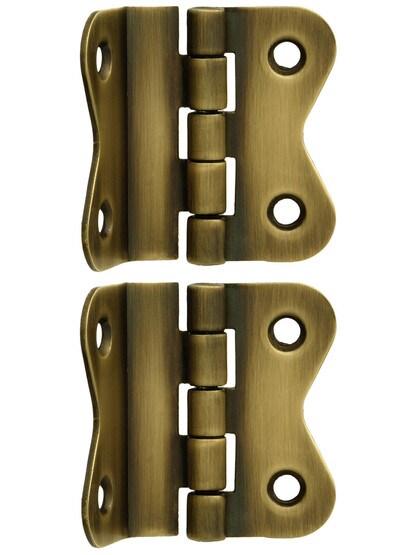 Pair of Small Solid-Brass Butterfly Offset Cabinet Hinges in Antique-By-Hand.