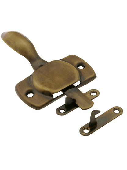Solid Brass Reversible Hoosier Latch in Antique-By-Hand
