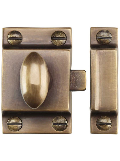 Alternate View of Small Cast Brass Cupboard Latch In Antique-By-Hand.