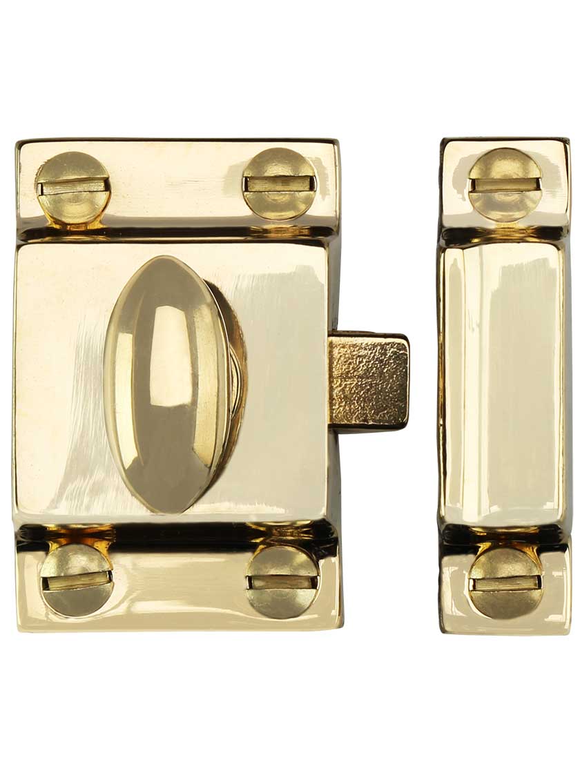 Alternate View of Small Cast Brass Cupboard Latch With Oval Turn Piece