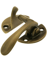 Solid Brass Right-Hand Flush Hoosier Latch in Antique-By-Hand.