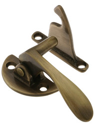 Solid Brass Offset Left-Hand Hoosier Latch in Antique-By-Hand - 3/8" Offset