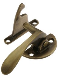 Solid Brass Offset Right-Hand Hoosier Latch in Antique-By-Hand - 3/8 inch Offset.