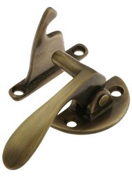 Solid Brass Offset Right-Hand Hoosier Latch in Antique-By-Hand - 3/8" Offset