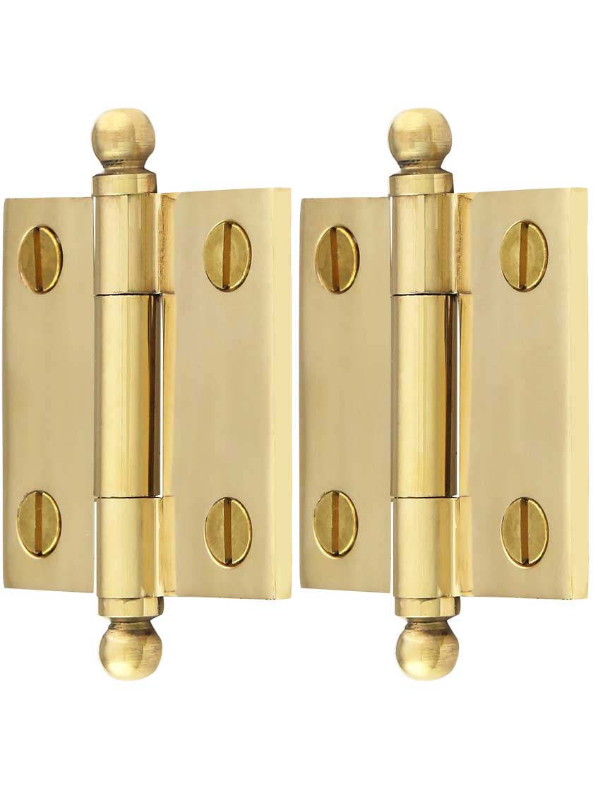Alternate View of Pair of Solid Brass Ball-Tip Cabinet Hinges - 1 1/2 inch x 1 1/2 inch