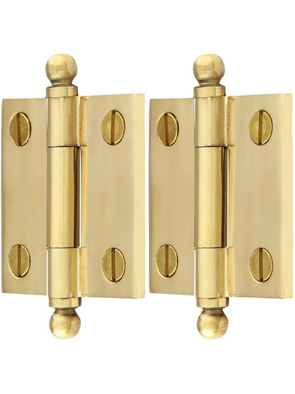 Alternate View of Pair of Solid Brass Ball-Tip Cabinet Hinges - 1 1/2 inch x 1 1/2 inch