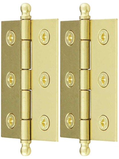 Alternate View of Pair of Solid Brass Ball-Tip Cabinet Hinges - 2 inch x 1 1/2 inch
