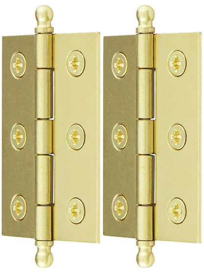 Alternate View of Pair of Solid Brass Ball-Tip Cabinet Hinges - 2 inch x 1 1/2 inch