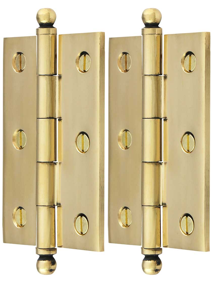 Alternate View of Pair of Solid Brass Ball-Tip Cabinet Hinges - 2 1/2 inch x 1 3/4 inch