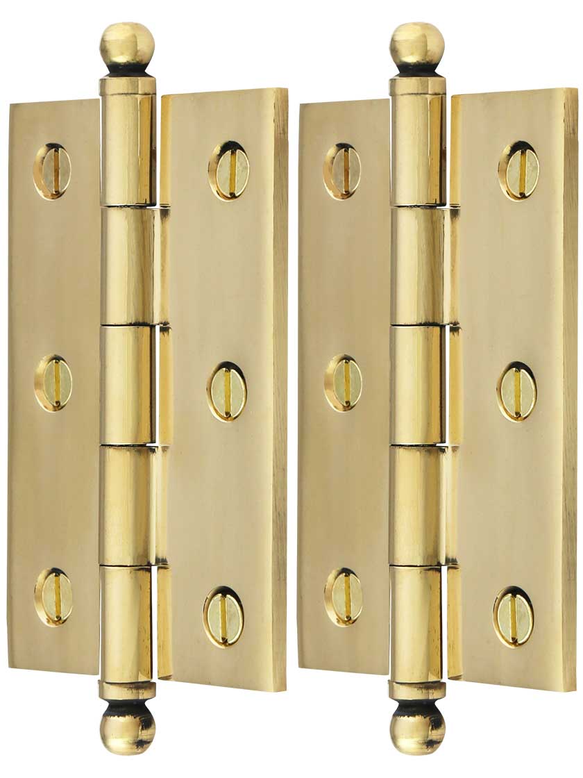 Alternate View of Pair of Solid Brass Ball-Tip Cabinet Hinges - 2 1/2 inch x 1 3/4 inch
