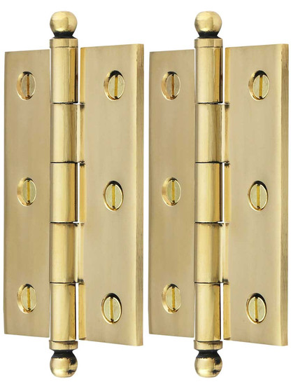 Pair of Solid Brass Ball-Tip Cabinet Hinges - 2 1/2" x 1 3/4"