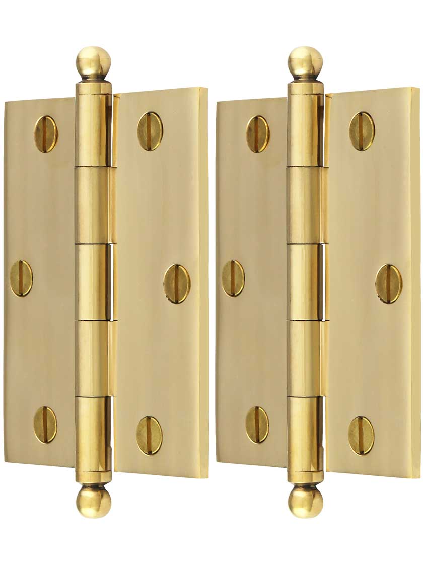 Pair of Solid Brass Ball-Tip Cabinet Hinges - 2 1/2