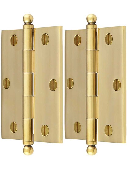 Alternate View of Pair of Solid Brass Ball-Tip Cabinet Hinges - 2 1/2 inch x 2 inch