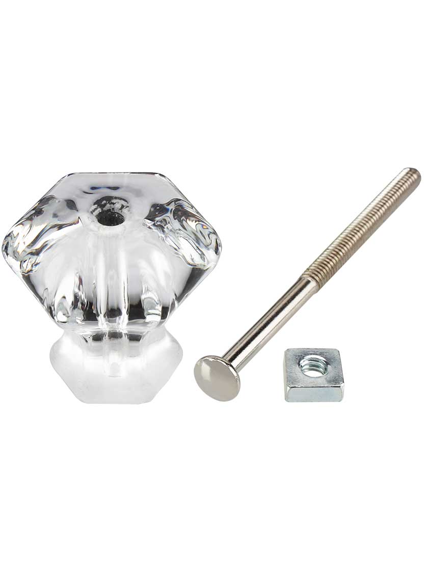 Alternate View 3 of Over-Sized Hexagonal Glass Drawer Knob With Nickel Bolt.