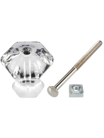 Alternate View 3 of Over-Sized Hexagonal Glass Drawer Knob With Nickel Bolt.