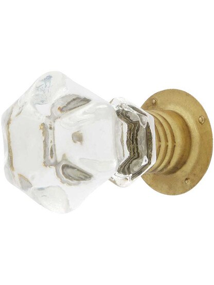 Clear Hexagonal Glass Cabinet Knob With Threaded Shank.