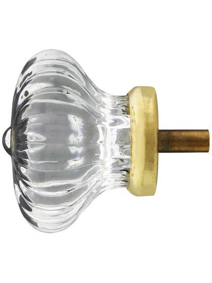 Alternate View of Large Ribbed Clear Glass Drawer Knob With Brass or Nickel Base