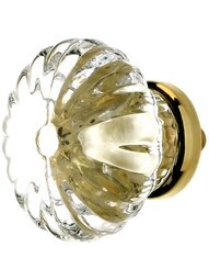 Large Ribbed Clear Glass Drawer Knob With Brass or Nickel Base