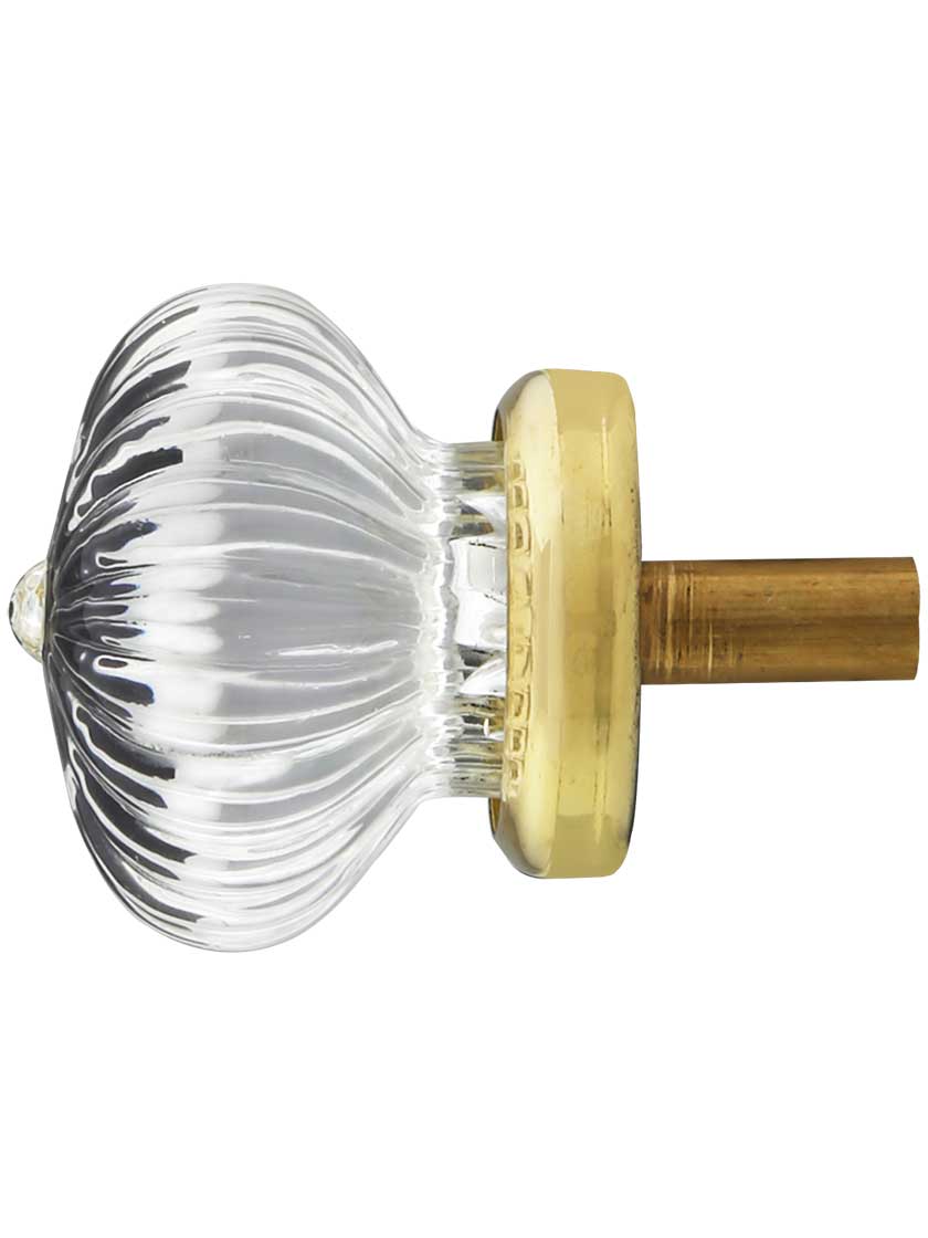 Ribbed Clear Glass Knob With Brass or Nickel Base House of