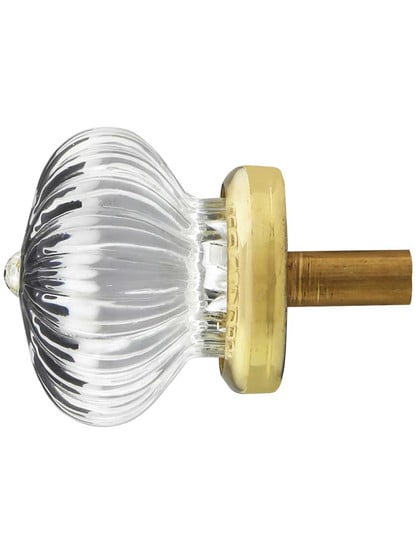 Alternate View of Ribbed Clear Glass Cabinet Knob With Brass or Nickel Base