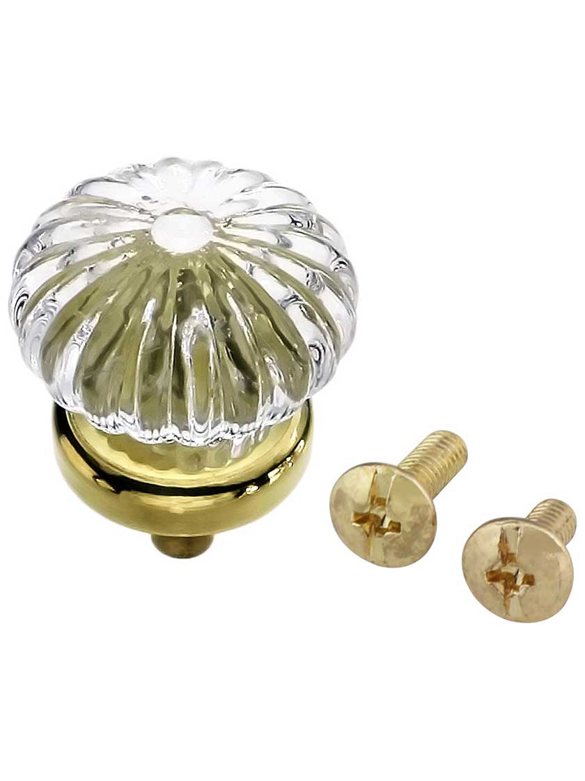 Ribbed Clear Glass Knob With Brass or Nickel Base House of