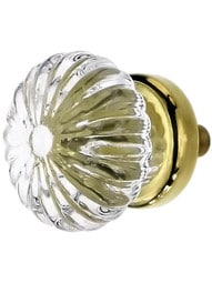 Ribbed Clear Glass Cabinet Knob With Brass or Nickel Base