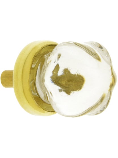 Small Victorian Style Clear Glass Cabinet Knob With Brass Base.