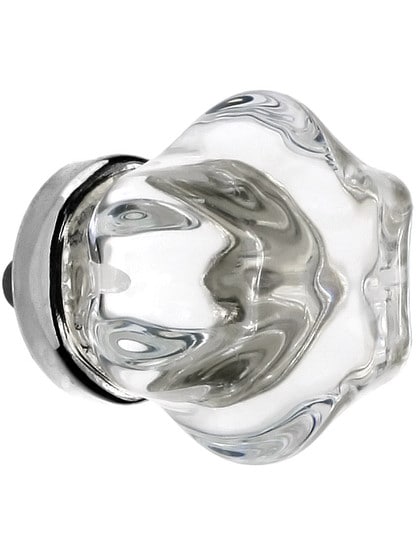 Medium Victorian Style Clear Glass Cabinet Knob With Nickel Base.
