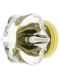 Large Victorian Style Clear Glass Drawer Knob With Brass Base