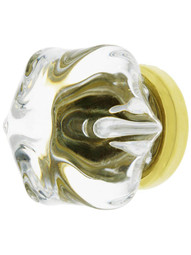 Large Victorian Style Clear Glass Drawer Knob With Brass Base.