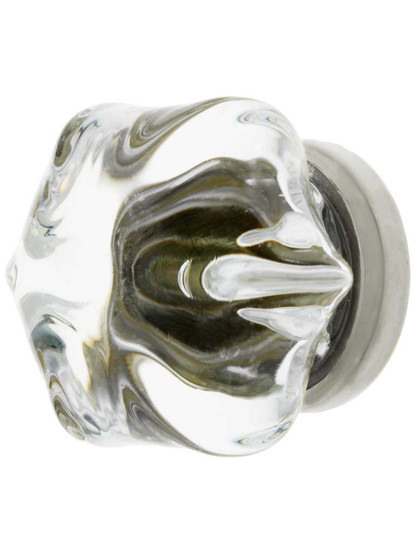 Large Victorian Glass Cabinet Knob with Brass Base in Polished Nickel.